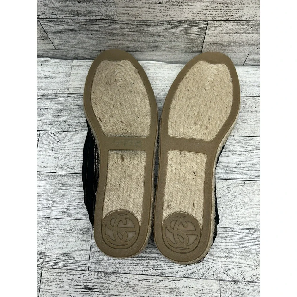 Sam‎ Edelman Jessa Striped Espadrille Flats Casual Black Gold Women's Size 8M